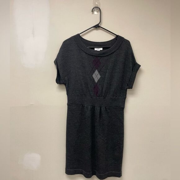 The Loft Grey Purple Tartan Pattern Scoop Neck Sweater Dress SZ S - Picture 1 of 5